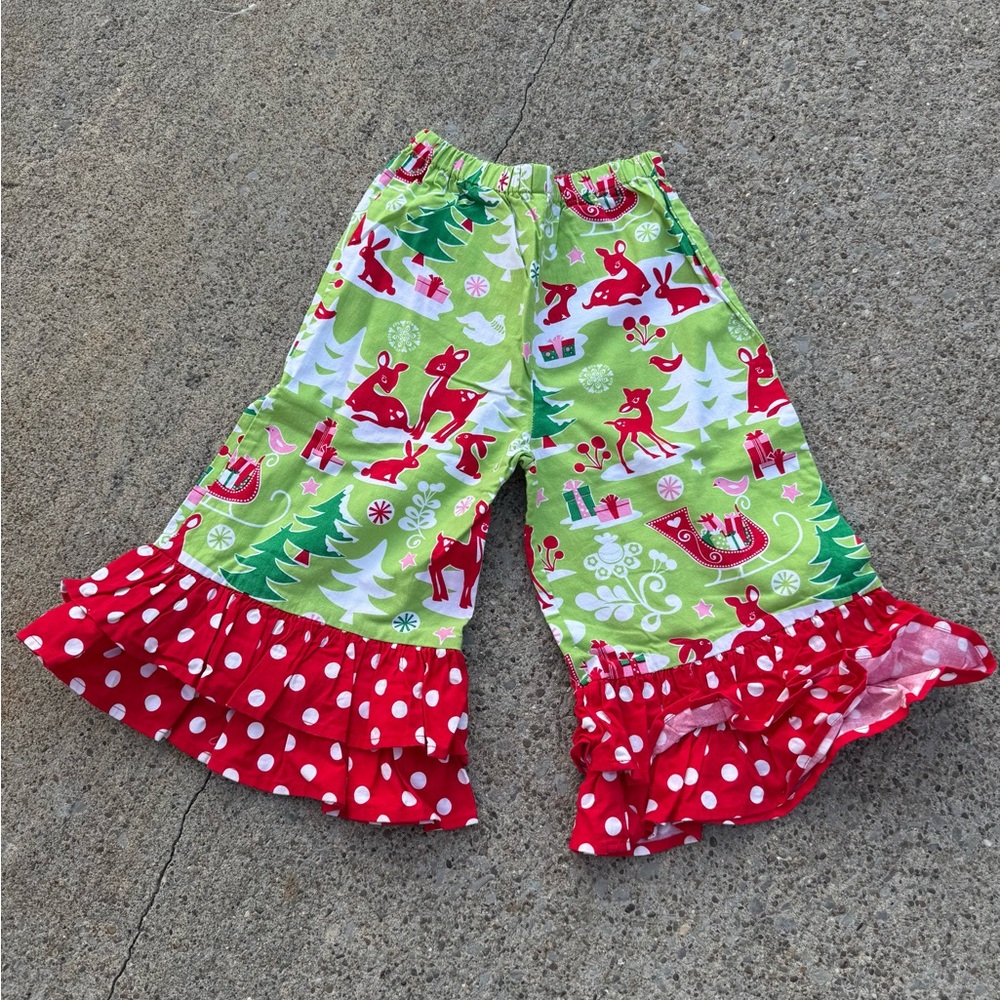 Boutique girls cropped Christmas ruffles size 5